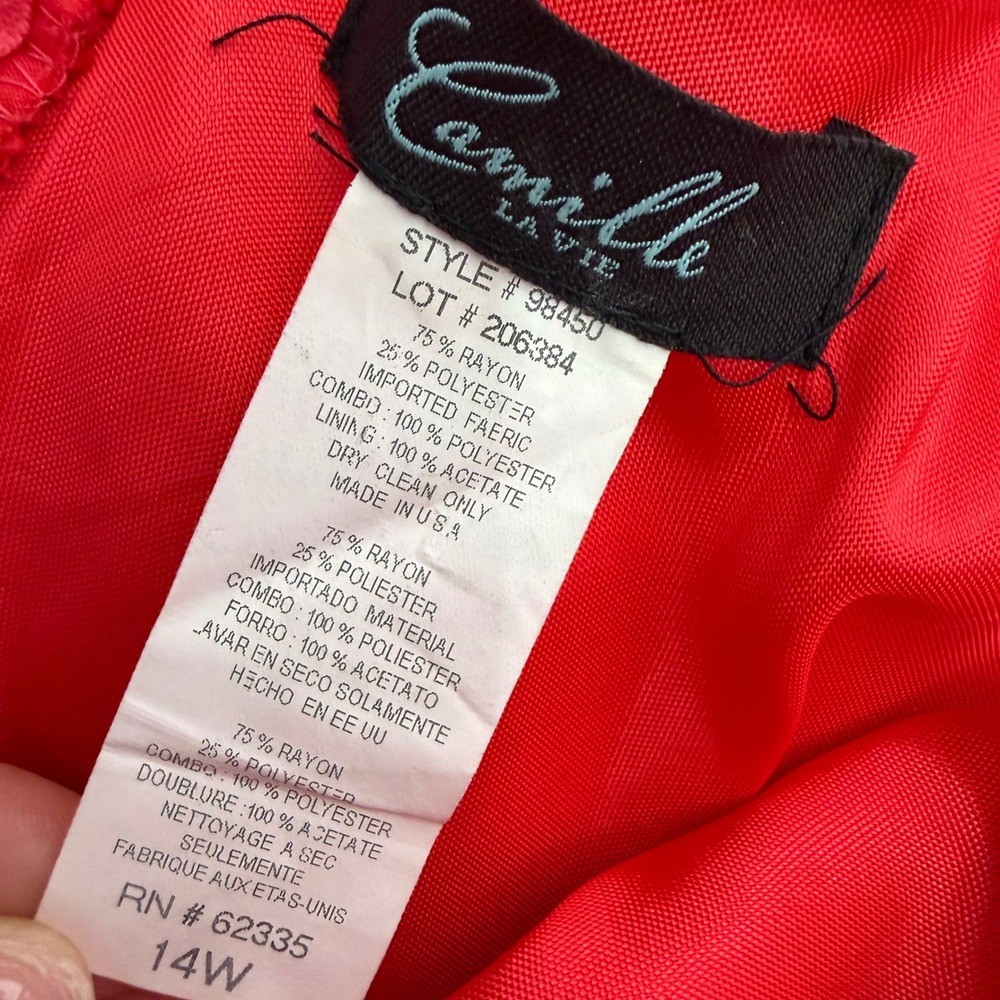 Camille La Vie Red k Evening Gown Draped Bow Back Formal Dress 14W 98450 - Picture 8 of 9